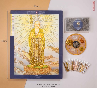 BTE Bộ Tự Đính - Ngài Địa Tạng Đứng Không Mũ -  Vàng Kim - Tranh Đính Kim Sa - BT040